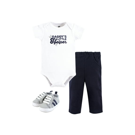 Hudson Baby Short Sleeve Bodysuit And Pant Set with Shoes, 0-18 Months