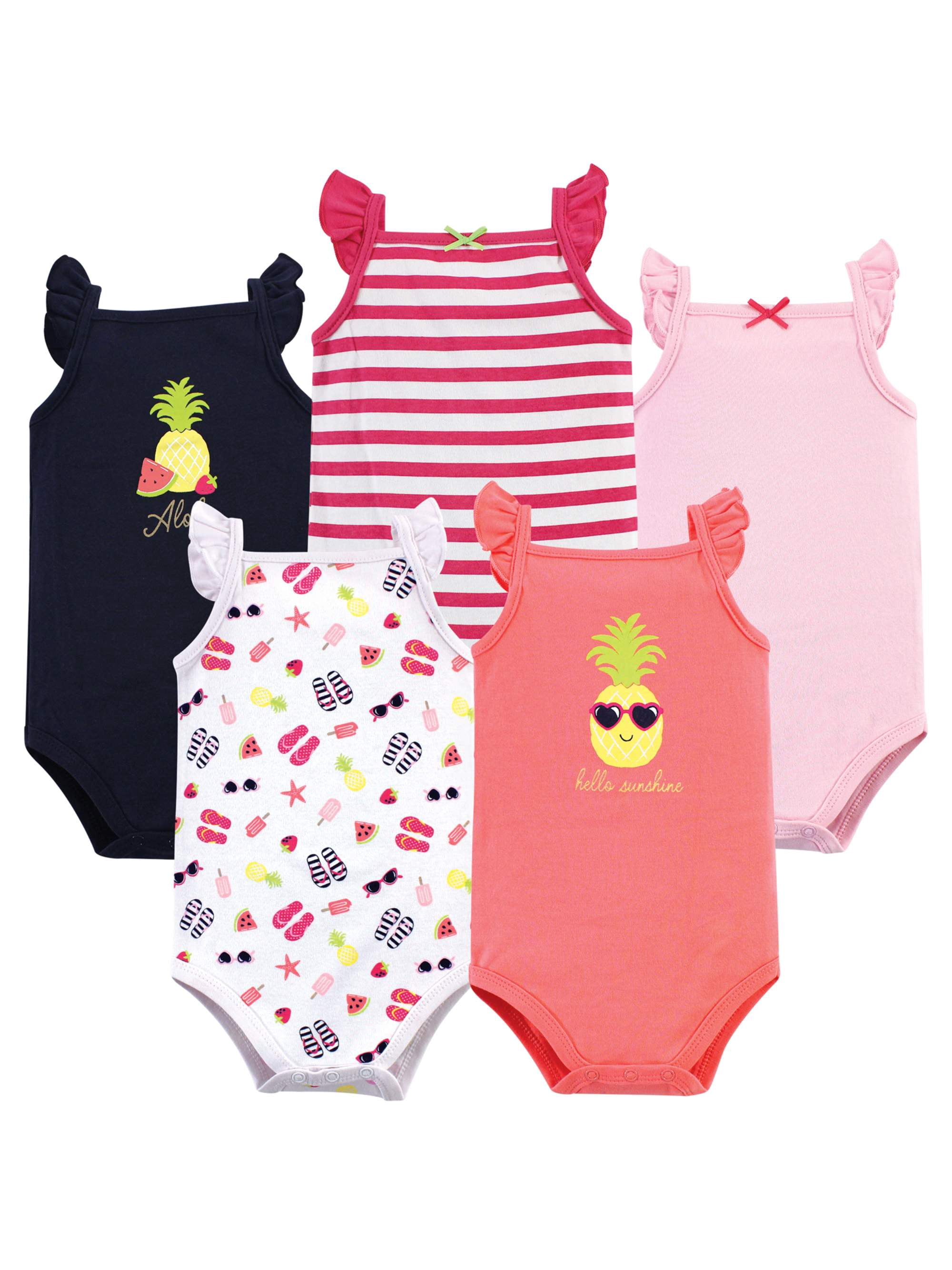Hudson Baby Short Sleeve Bodysuits, 5-Pack, Newborn- 24 Months