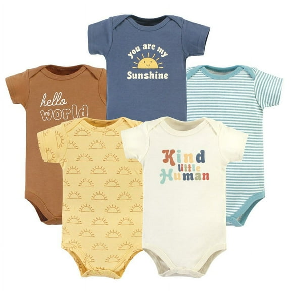 Hudson Baby Short Sleeve Bodysuits, 5-Pack, Newborn- 24 Months