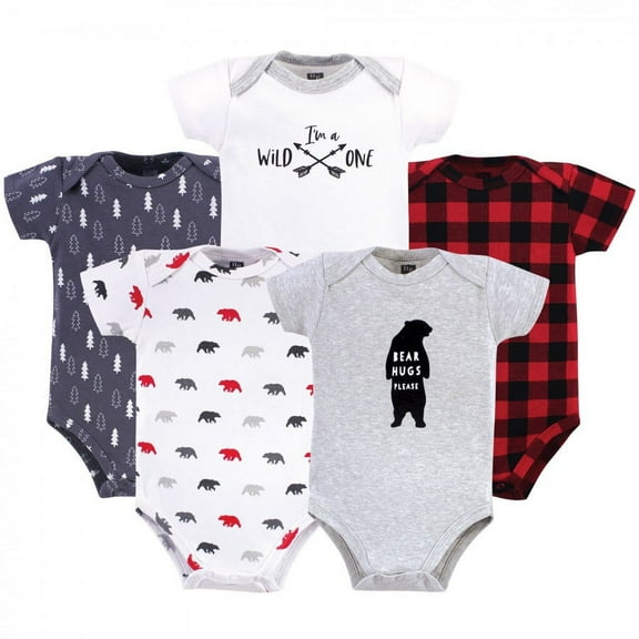 Hudson Baby Short Sleeve Bodysuits, 5-Pack, Newborn- 24 Months