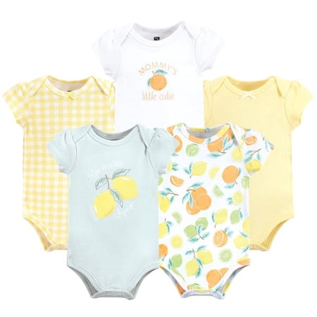 Hudson Baby Short Sleeve Bodysuits, 5-Pack, Newborn- 24 Months