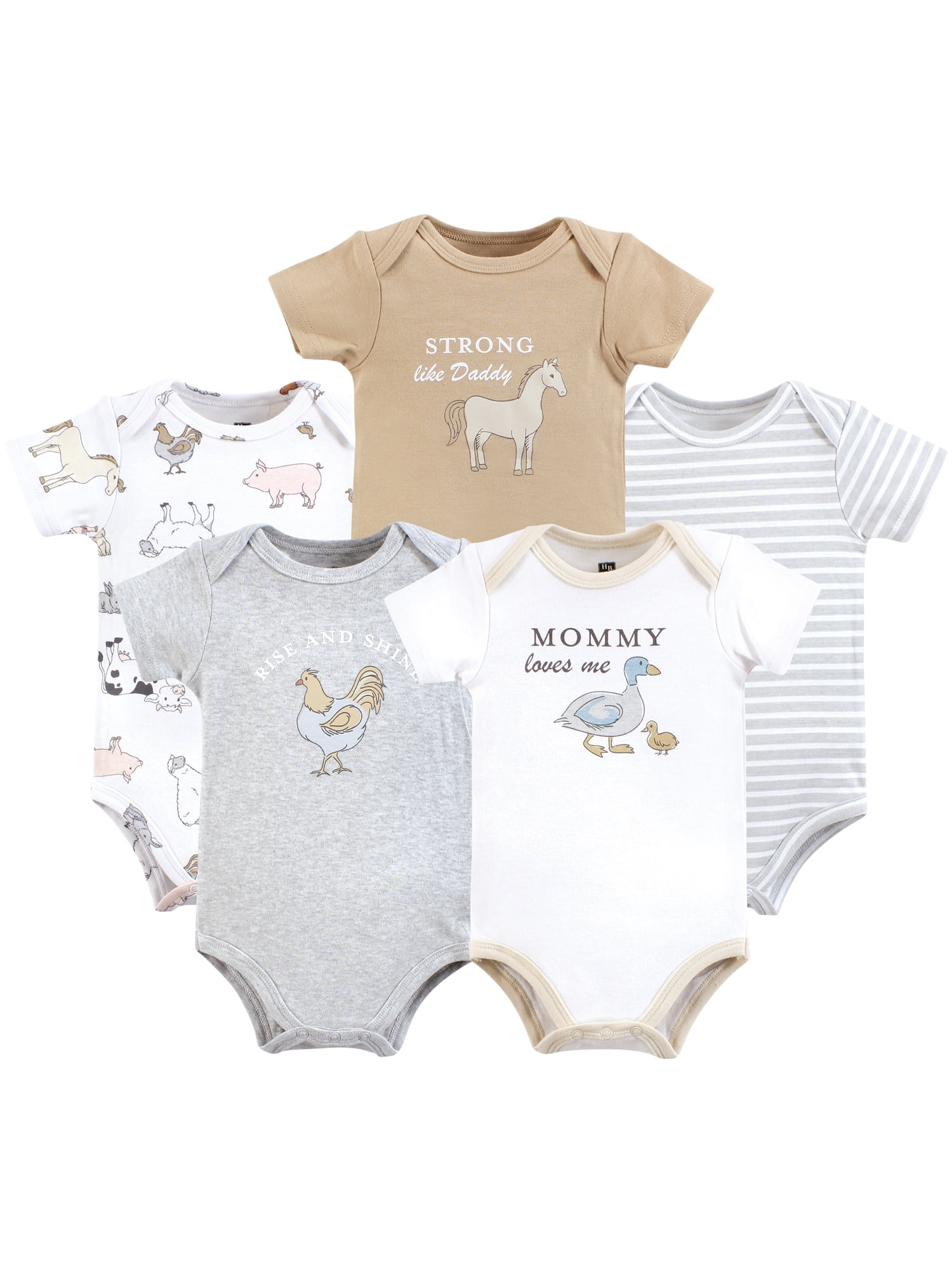 Hudson Baby Short Sleeve Bodysuits, 5-Pack, Newborn- 24 Months