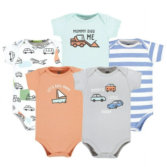 Hudson Baby Short Sleeve Bodysuits, 5-Pack, Newborn- 24 Months
