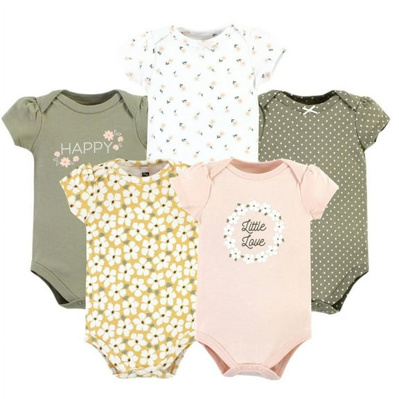 Hudson Baby Short Sleeve Bodysuits, 5-Pack, Newborn- 24 Months