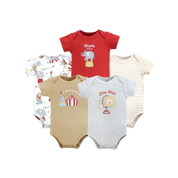 Hudson Baby Short Sleeve Bodysuits, 5-Pack, Newborn- 24 Months