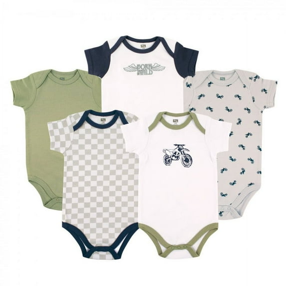 Hudson Baby Short Sleeve Bodysuits, 5-Pack, Newborn- 24 Months