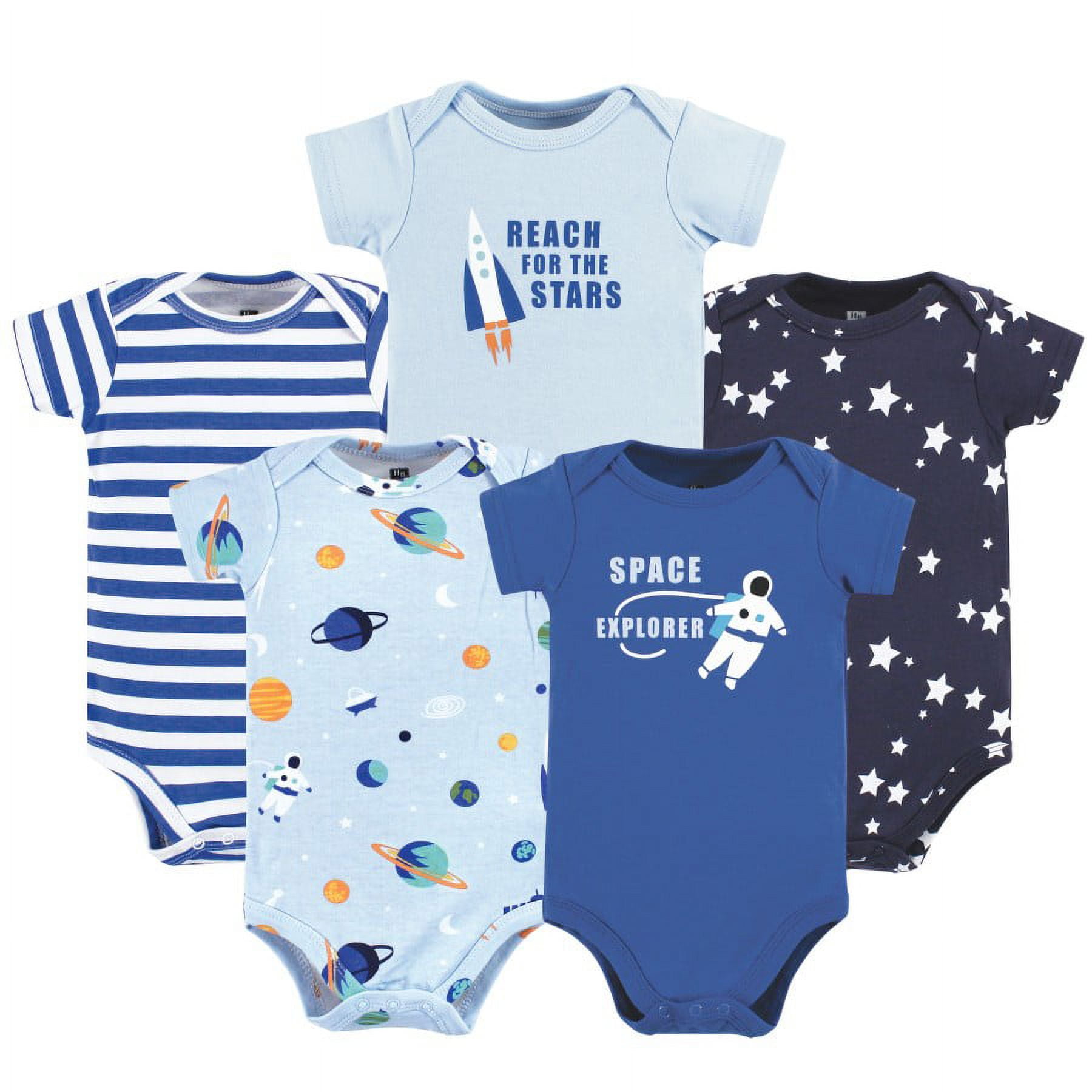 Hudson Baby Short Sleeve Bodysuits, 5-Pack, Newborn- 24 Months