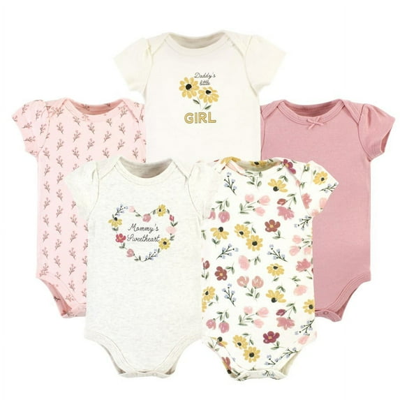 Hudson Baby Short Sleeve Bodysuits, 5-Pack, Newborn- 24 Months