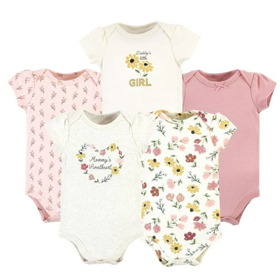 Hudson Baby Short Sleeve Bodysuits, 5-Pack, Newborn- 24 Months