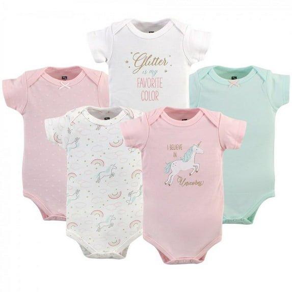 Hudson Baby Short Sleeve Bodysuits, 5-Pack, Newborn- 24 Months