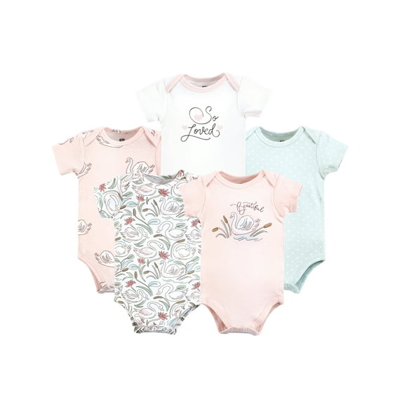 Hudson Baby Short Sleeve Bodysuits, 5-Pack, Newborn- 24 Months
