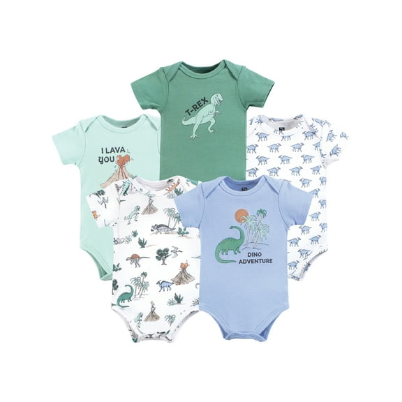 Hudson Baby Short Sleeve Bodysuits, 5-Pack, Newborn- 24 Months