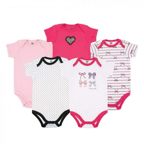 Hudson Baby Short Sleeve Bodysuits, 5-Pack, Newborn- 24 Months