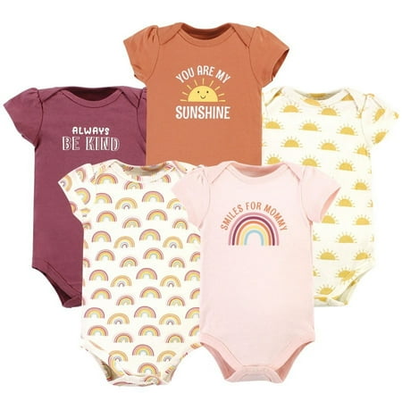 Hudson Baby Short Sleeve Bodysuits, 5-Pack, Newborn- 24 Months