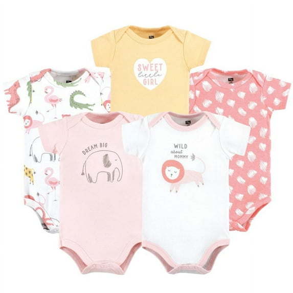 Hudson Baby Short Sleeve Bodysuits, 5-Pack, Newborn- 24 Months