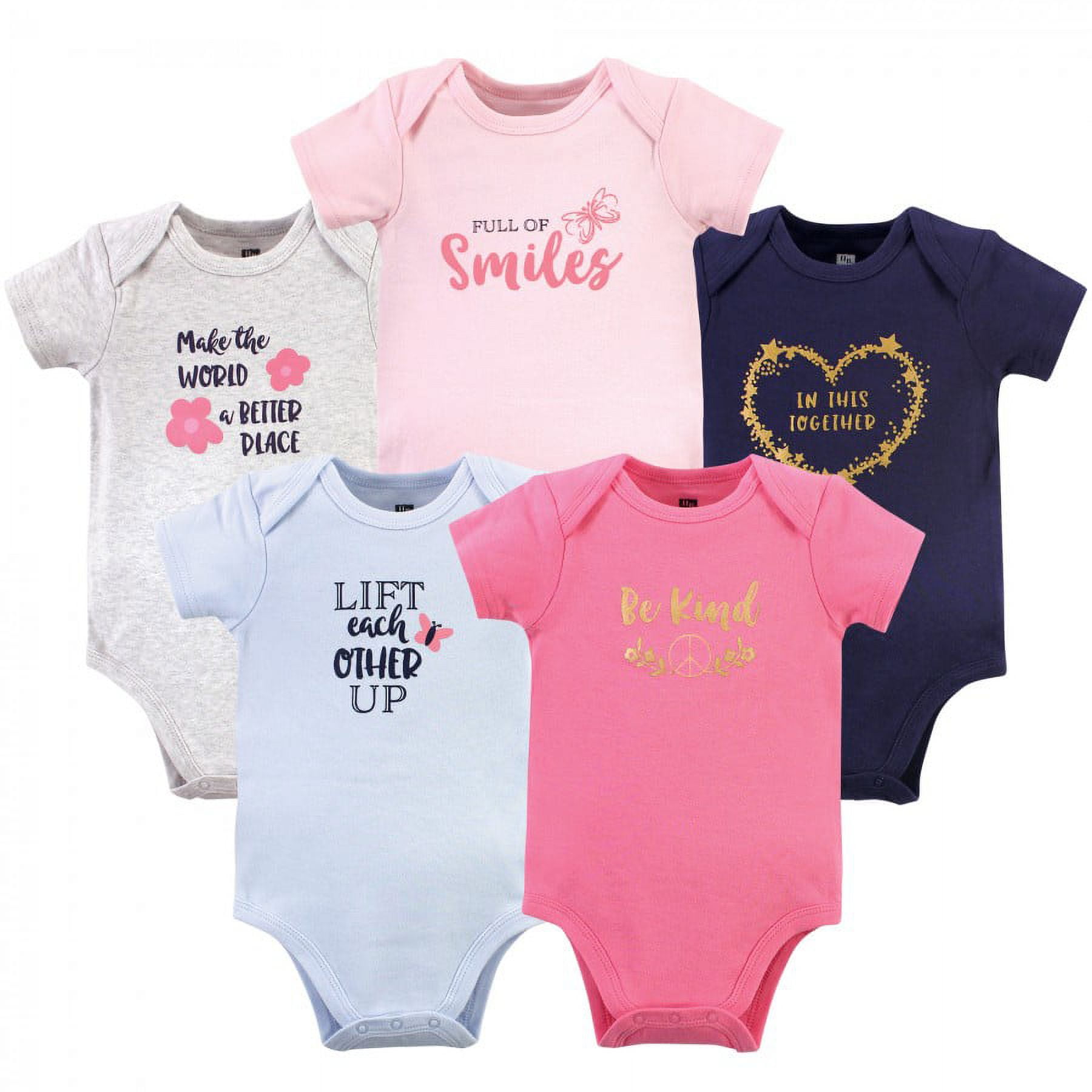 Hudson Baby Short Sleeve Bodysuits, 5-Pack, Newborn- 24 Months