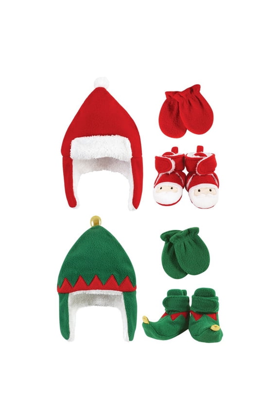 Toddler 6pc Trapper Hat, Mitten and Bootie Set, Santa Green Elf, 18-24 Months