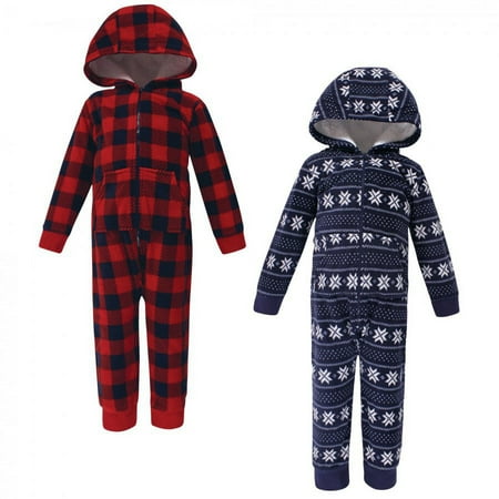 Hudson Baby Toddler Boy Fleece Jumpsuits, Coveralls, and Playsuits 2pk, Sweater Plaid, 4 Toddler