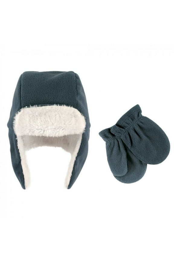 Toddler Boy Fleece Trapper Hat and Mitten 2pc Set, Coronet Blue, 18-24 Months