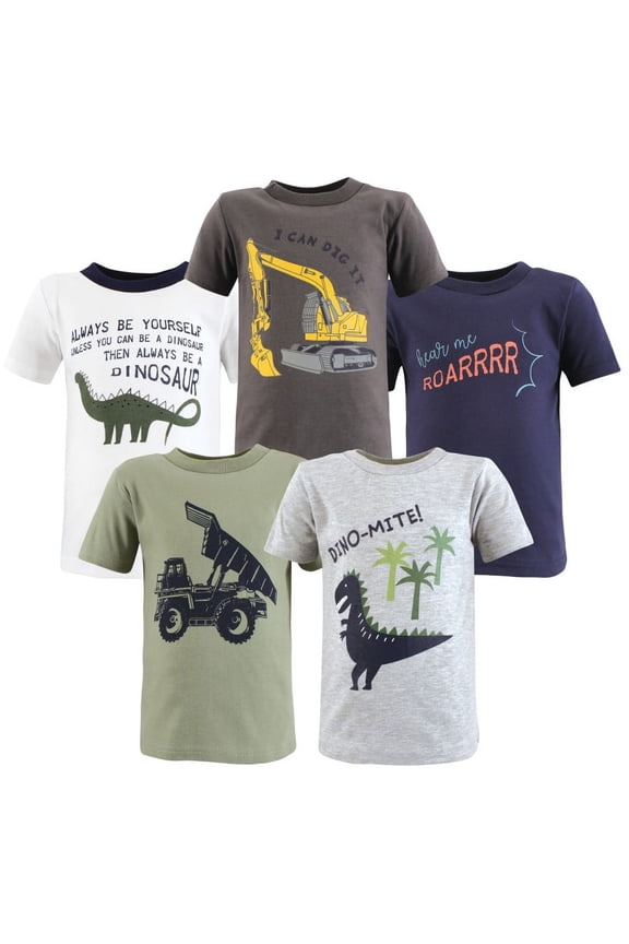 Toddler Boy Short Sleeve T-Shirts, Construction Dino, 18-24 Months