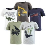 Hudson Baby Toddler Boy Short Sleeve T-Shirts, Construction Dino, 6-12 Months