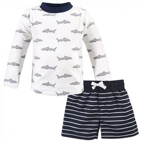 Hudson Baby Toddler Boy Swim Rashguard Set, Gray Shark, 3 Toddler