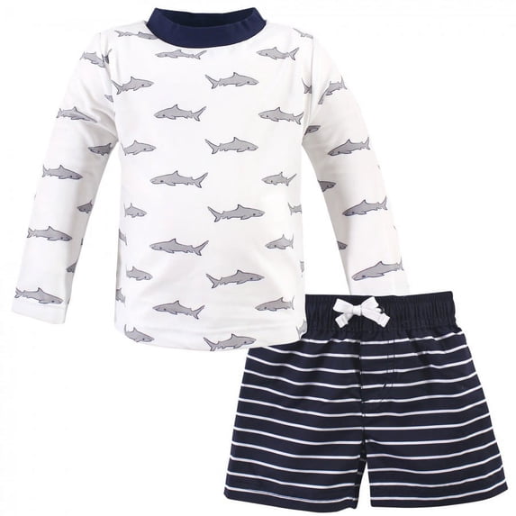 Hudson Baby Toddler Boy Swim Rashguard Set, Gray Shark, 4 Toddler