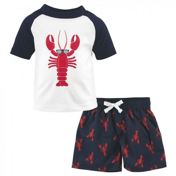 Hudson Baby Toddler Boy Swim Rashguard Set, Lobster, 2 Toddler