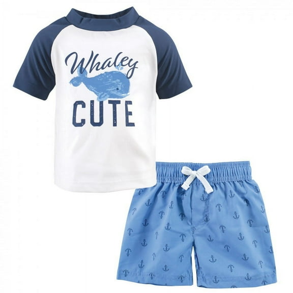 Hudson Baby Toddler Boy Swim Rashguard Set, Whaley Cute, 2 Toddler