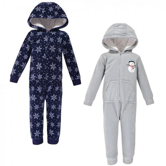 Hudson Baby Toddler Fleece Jumpsuits, Coveralls, and Playsuits 2pk, Navy Snowman, 3 Toddler