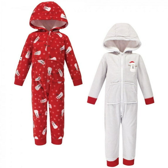 Hudson Baby Toddler Fleece Jumpsuits, Coveralls, and Playsuits 2pk, Santa Snowman, 3 Toddler