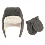 Hudson Baby Toddler Fleece Trapper Hat and Mitten 2pc Set, Heather Charcoal, 12-18 Months