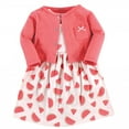 thumbnail image 1 of Hudson Baby Toddler Girl Cotton Dress and Cardigan Set, Coral Watermelon, 12-18 Months, 1 of 5