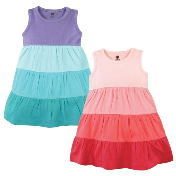 Hudson Baby Toddler Girl Cotton Dresses, Ombre Coral Teal, 18-24 Months