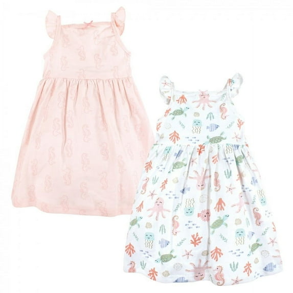 Hudson Baby Toddler Girl Cotton Dresses, Pastel Sea, 18-24 Months