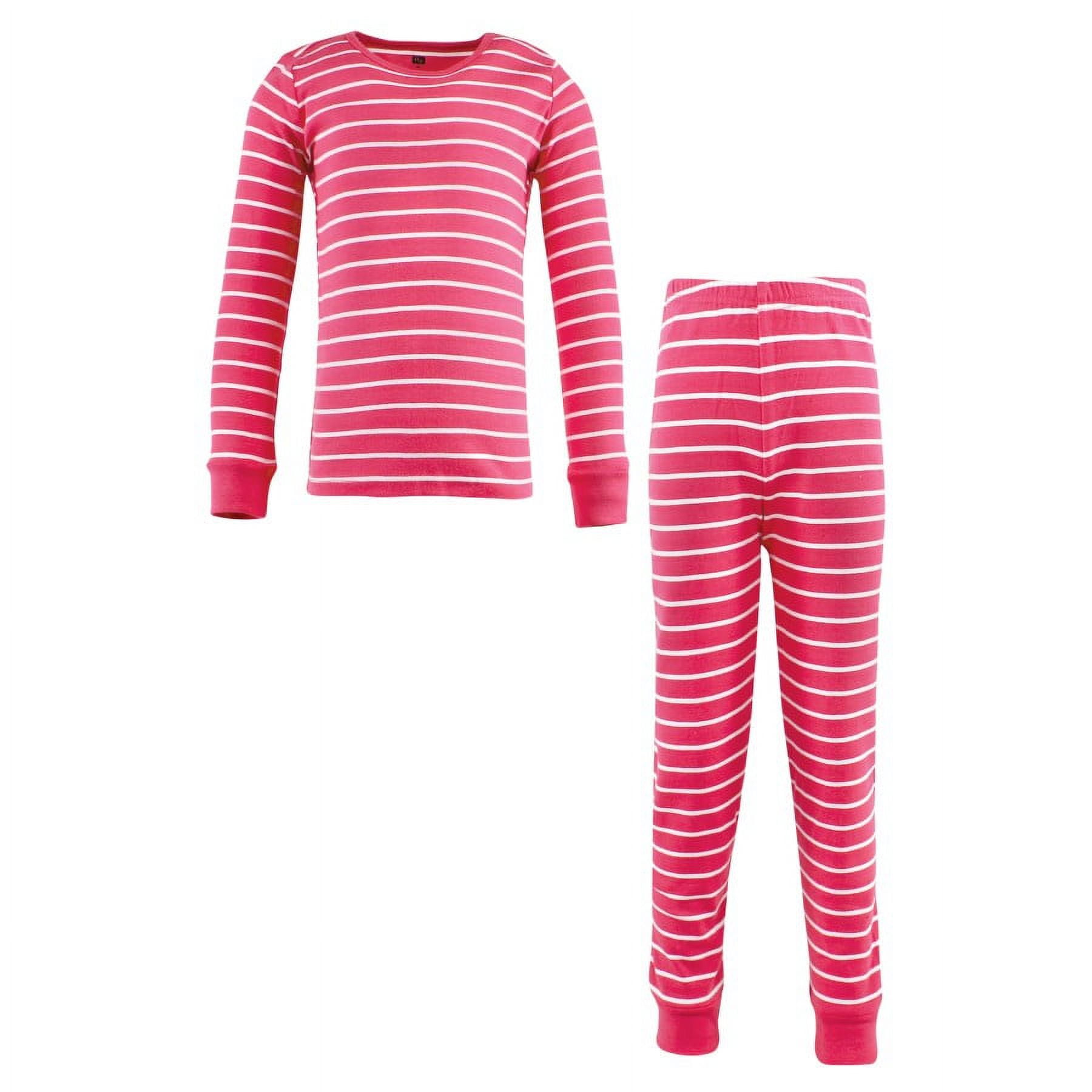 Hudson Baby Toddler Girl Cotton Pajama Set, Dark Pink Stripe, 2 Toddler