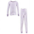thumbnail image 1 of Hudson Baby Toddler Girl Cotton Pajama Set, Lilac Stripe, 3 Toddler, 1 of 4