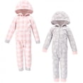 thumbnail image 1 of Hudson Baby Toddler Girl Fleece Jumpsuits, Coveralls, and Playsuits 2pk, Gray Pink Snowflake, 4 Toddler, 1 of 3