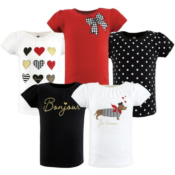 Hudson Baby Toddler Girl Short Sleeve T-Shirts, Houndstooth Red, 12-18 Months