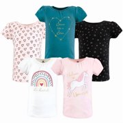 Hudson Baby Toddler Girl Short Sleeve T-Shirts, Unicorn Rainbow, 6-12 Months