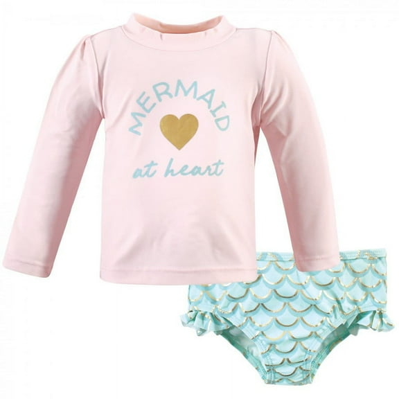 Hudson Baby Toddler Girl Swim Rashguard Set, Mermaid At Heart, 2 Toddler