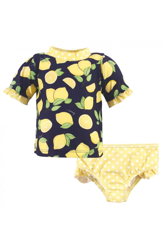 Toddler Girl Swim Rashguard Set, Navy Lemons, 2 Toddler