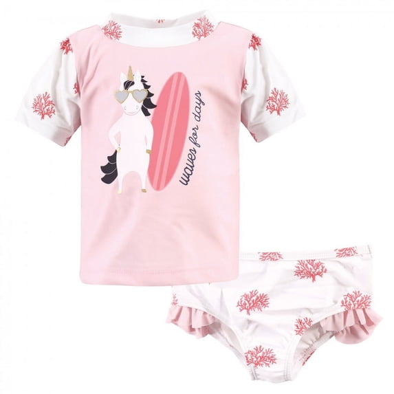 Hudson Baby Toddler Girl Swim Rashguard Set, Surf Unicorn, 5 Toddler