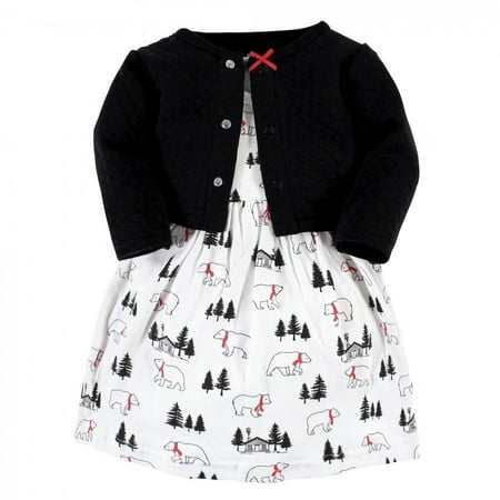 Hudson Baby Toddler and Baby Girl Quilted Cardigan and Dress, Winter Bear, 2 Toddler
