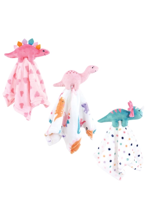 Unisex Baby Animal Face Security Blanket, Cute-A-Saurus 3-Pack, One Size
