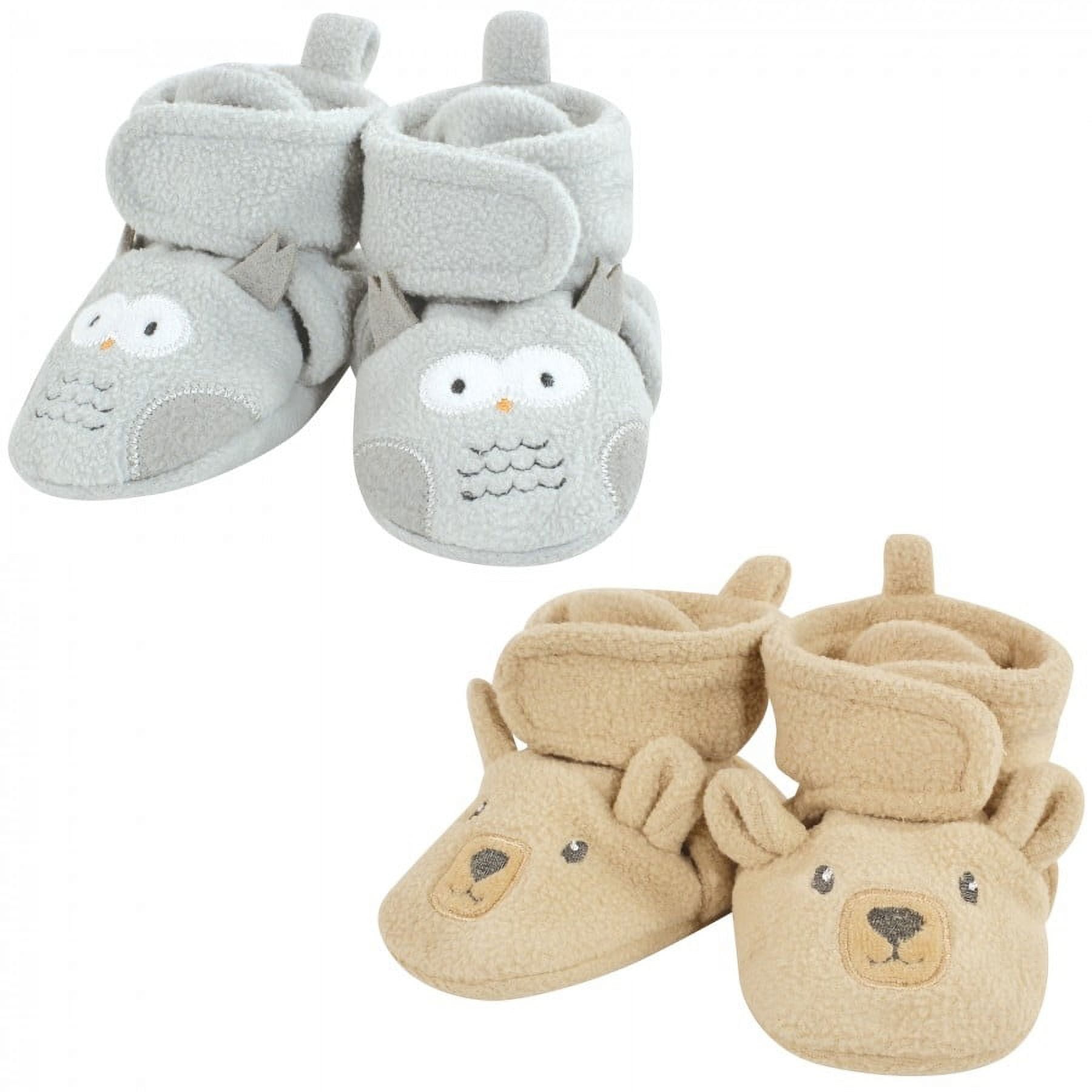 Hudson Baby Unisex Baby Animal Fleece Booties 2-Pack, Gray Owl Bear, 18 ...
