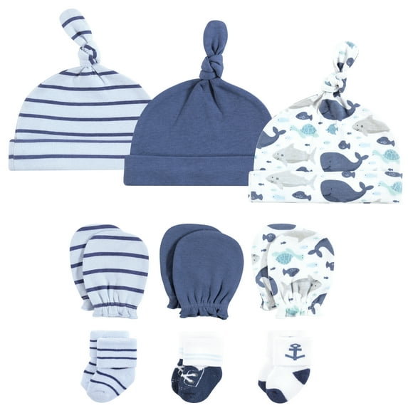 Hudson Baby Unisex Baby Caps, Mittens and Socks Set, Sea Friends, 0-6 Months