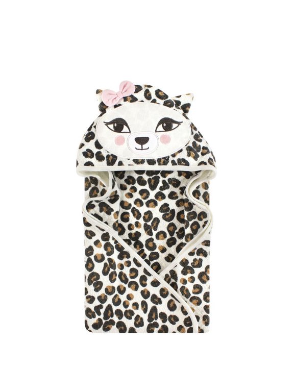 Unisex Baby Cotton Poly Animal Face Hooded Towel, Leopard 2-Piece, One Size