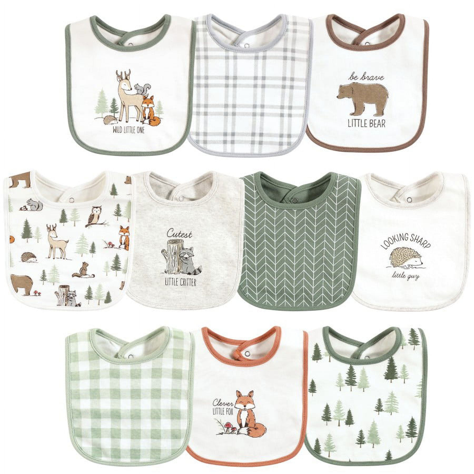Hudson Baby Unisex Baby Cotton Bibs, Forest Animals, One
