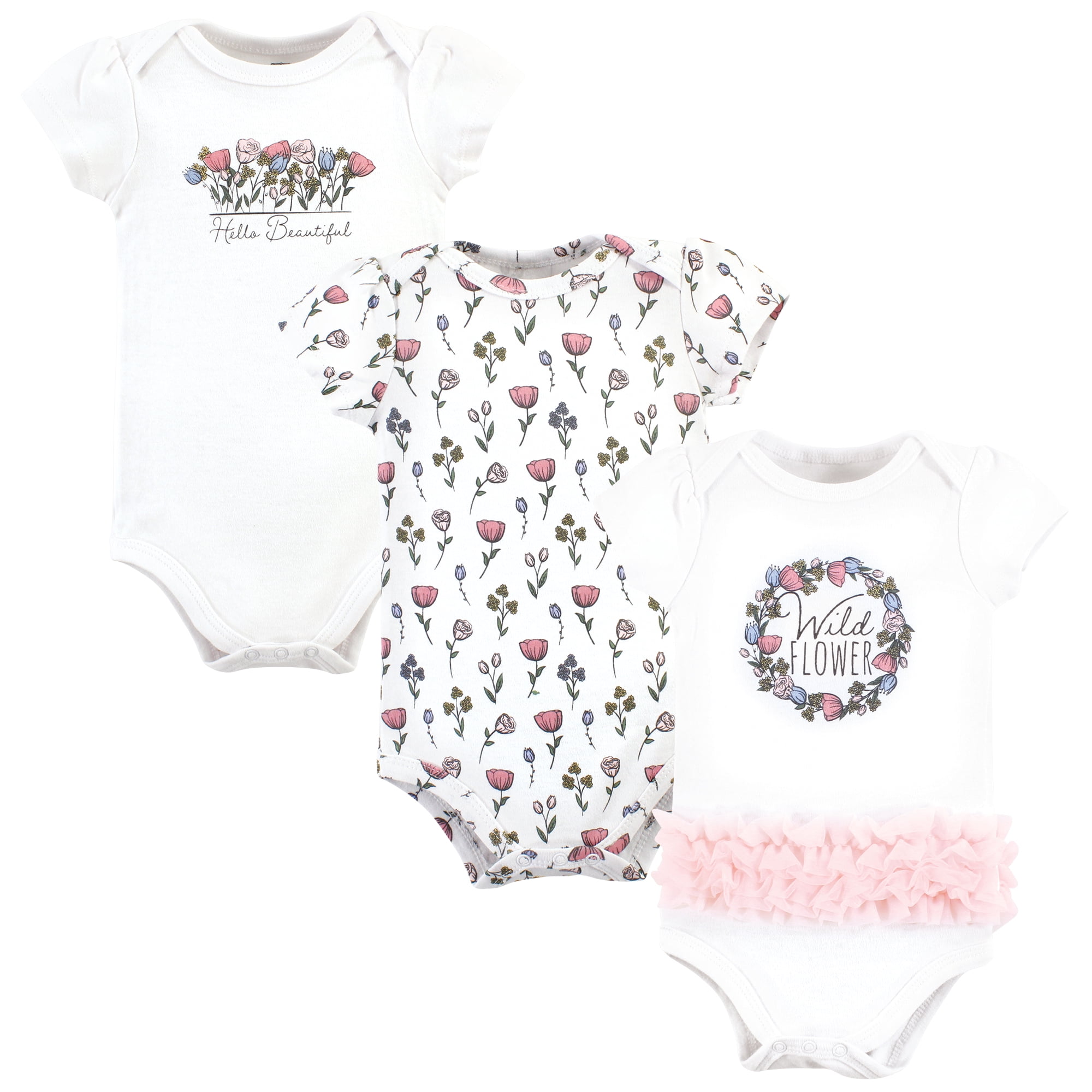 Hudson Baby Unisex Baby Cotton Bodysuits, Wild Flower Tutu, 6-9 Months
